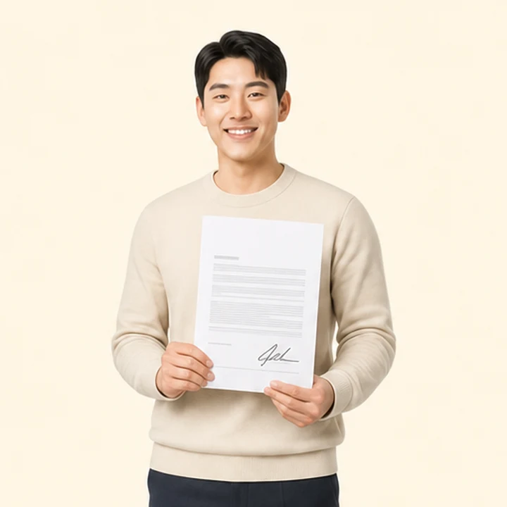 신용불량 스포티지 장기렌트 서면 견적서를 들고 있는 고객